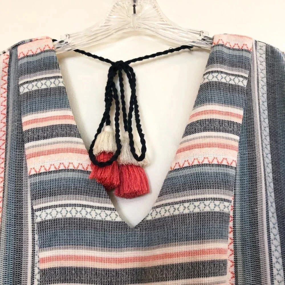 The Odells Striped V Neck Cropped Wide Leg Tassled Beach Vacation Romper XS - Picture 7 of 11